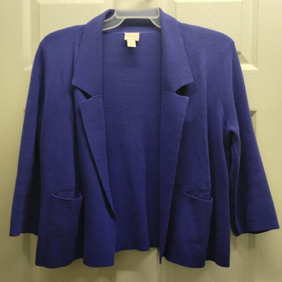 Chico's Size 1 (Medium) Blue Sara Structured Open Front Blazer Style Cardigan - Picture 1 of 5